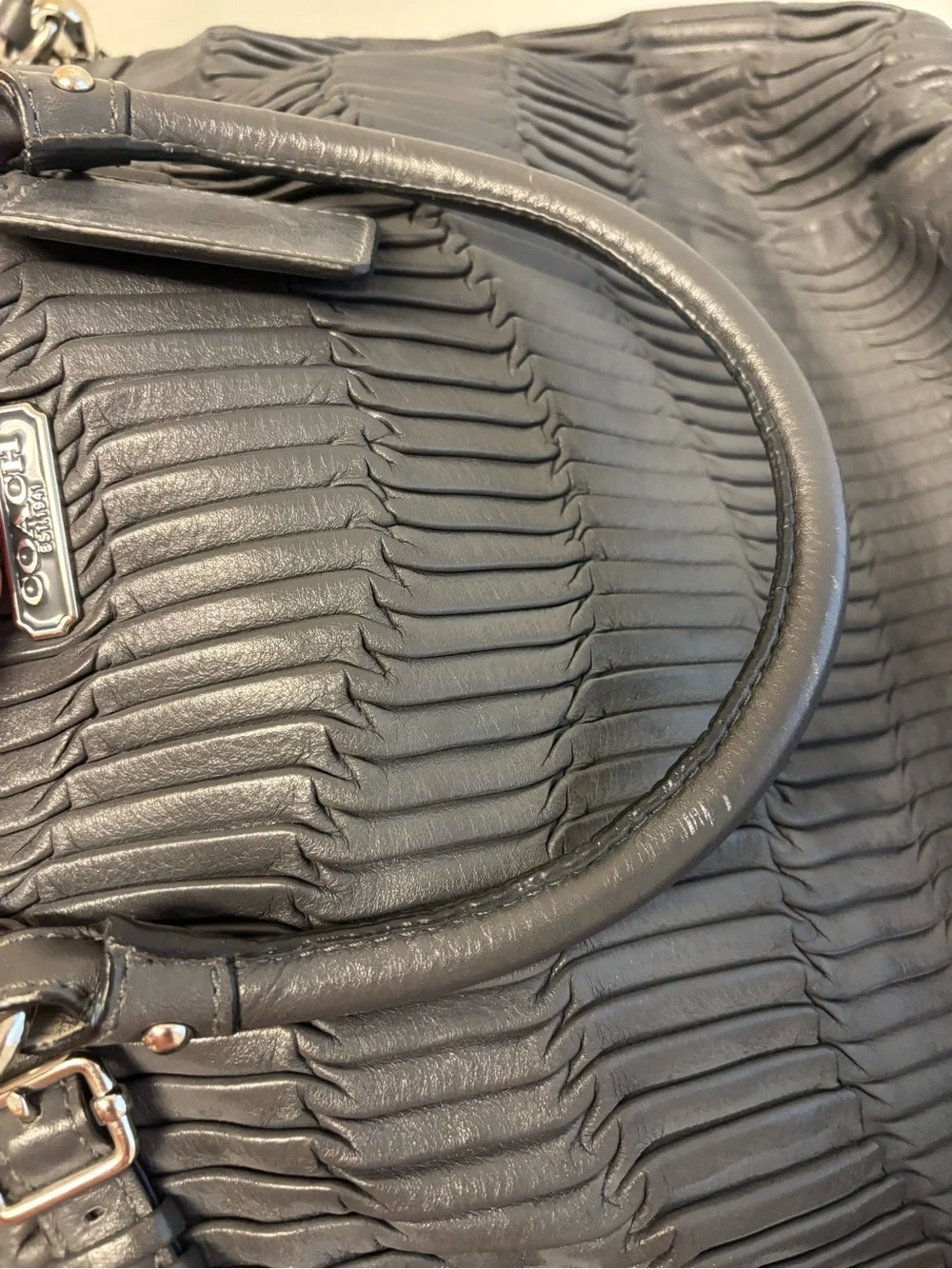 Coach Madison Gathered Leather Satchel Gray Crossbody Bag Purse